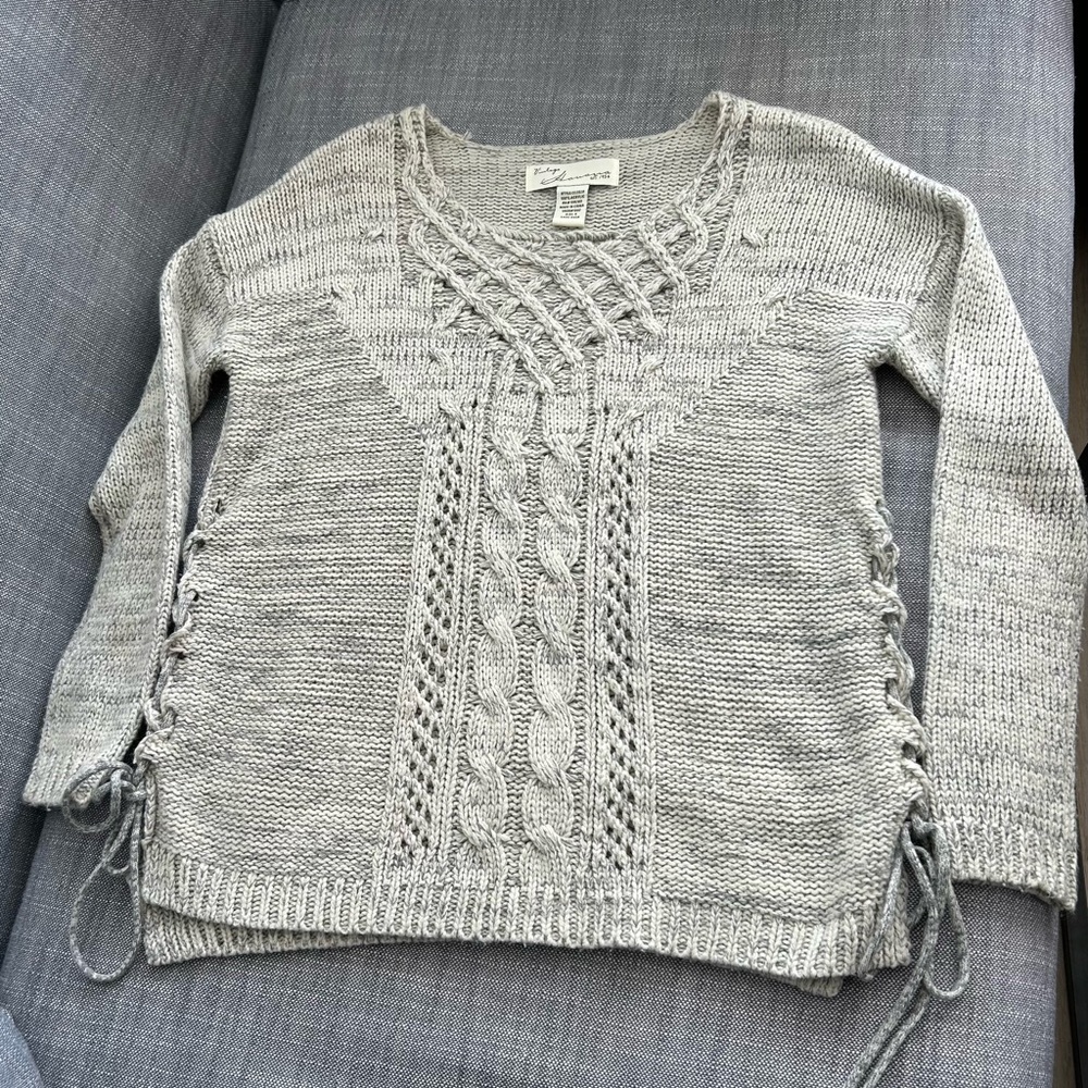 Vintage Havana Side Lace Up Sweater Grey White Size Small